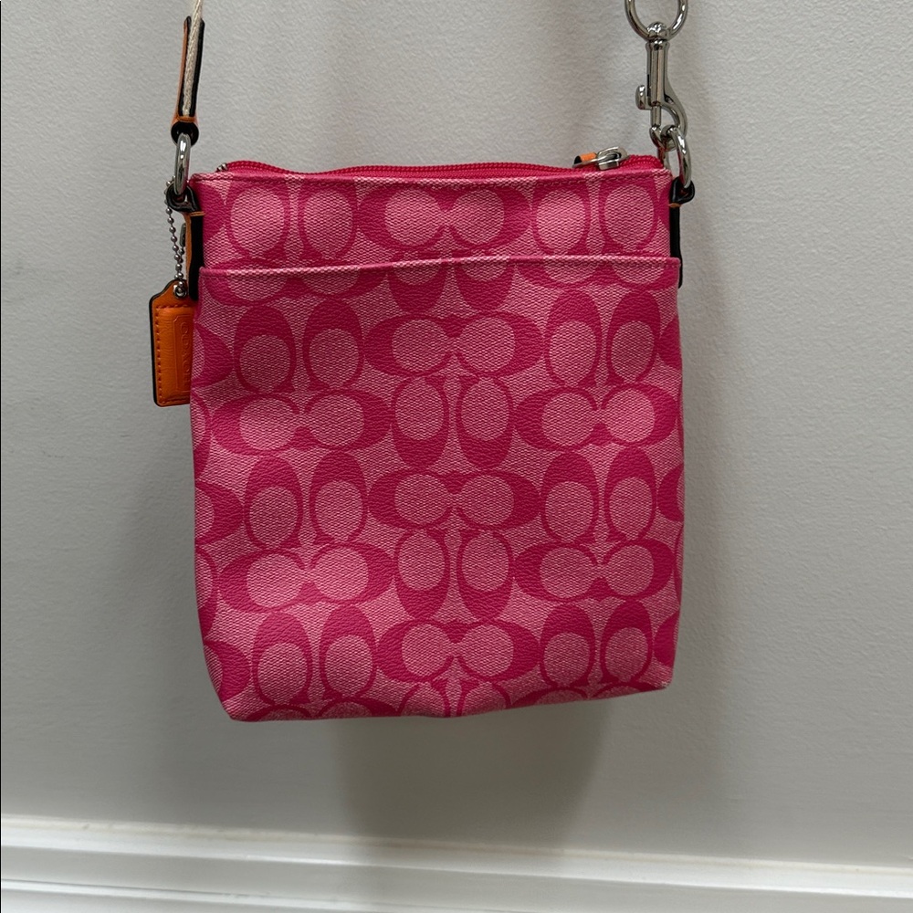 Coach Signature Pink Orange Stripe Swingpack Crossbody Purse Handbag! - Picture 4 of 6